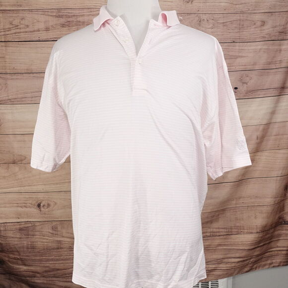 FAIRWAY & GREENE SHORT SLEEVE PINK WHITE STRIPED POLO SHIRT MENS SIZE L LARGE - Picture 4 of 7